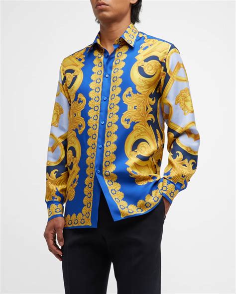 versace shirts white with blue band down the middle|Versace men's designer shirts.